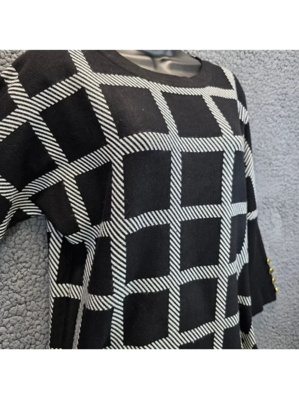 Cable & Gauge Pullover Sweater L Black White Grid Y2k Retro Edgy Capsule